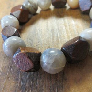 MERRISOTA JEWELRY Agate and Wood Stretch Bracelet Womens Sz 6 3/4" Gemstones NEW